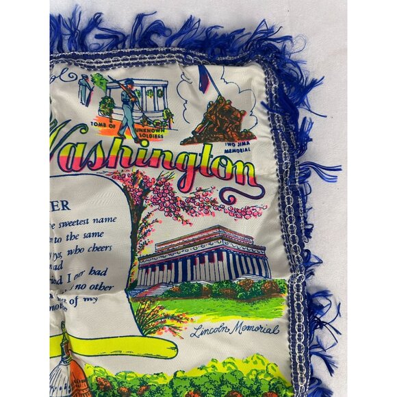 Vintage Washington DC Souvenir Pillow Case With Blue Fringe & Scenic Landmarks - Picture 3 of 11